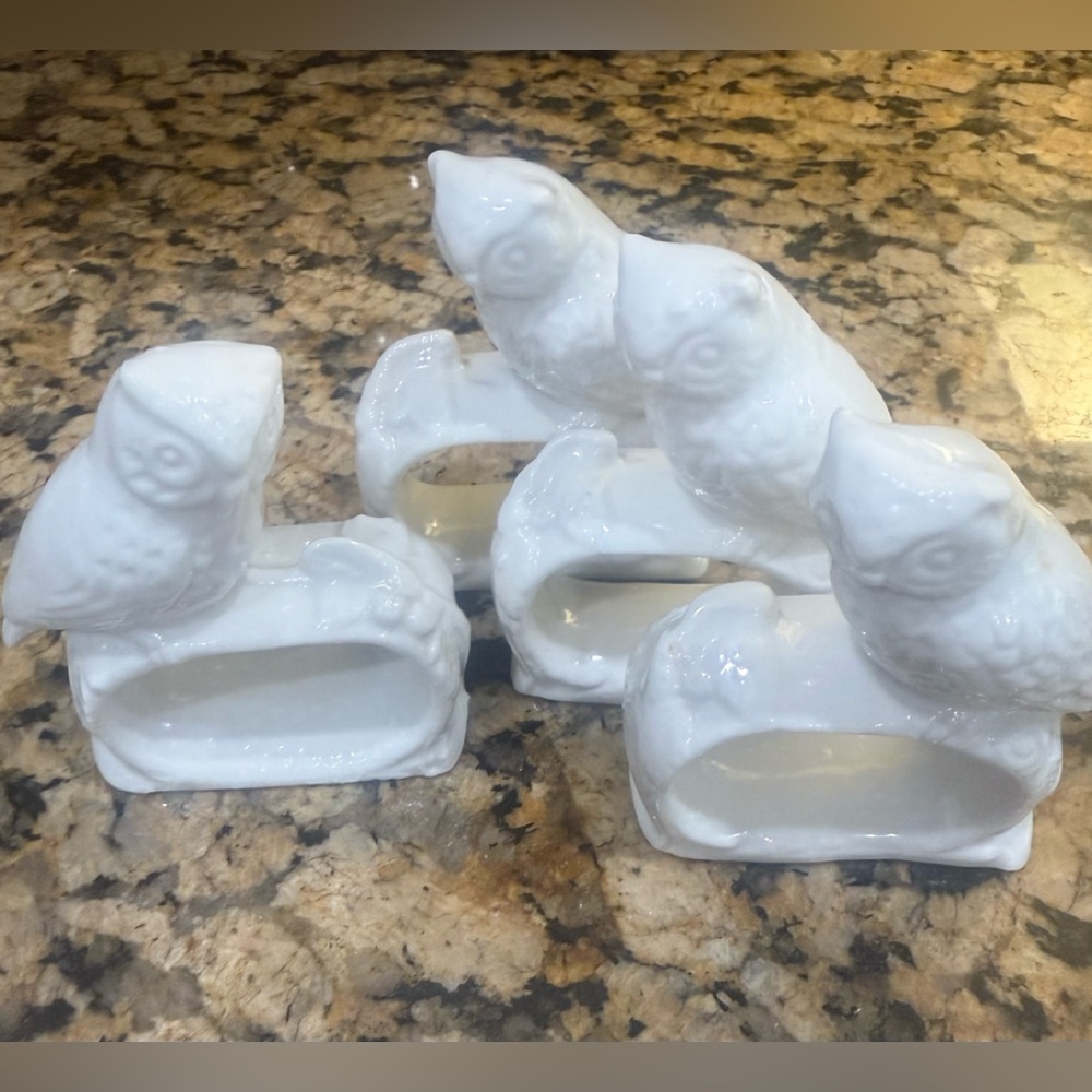 Vintage Owls Napkins Rings Set of 4 Ceramic Bone China Ardalt Taiwan